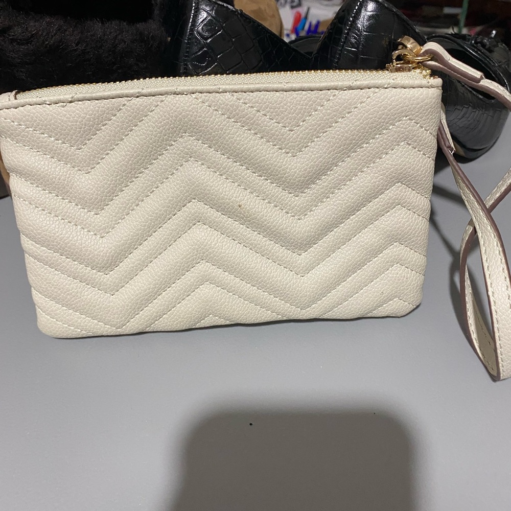 Anne Klein Cream Chevron Wristlet
